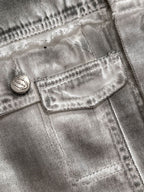 Light denim dress close-up of front pocket with stitched heart and button tab