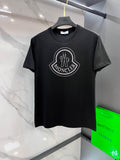 Black T-shirt with rhinestone crest logo on the chest