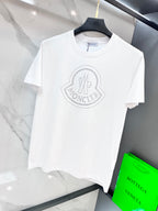 White T-shirt front with Moncler outlined logo graphic
