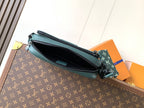 Louis Vuitton monogram crossbody bag with front zipper pocket and teal trim
