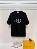 Black Dior crew-neck T-shirt with front embroidered oval logo and 'Couture' text