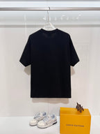 Black short-sleeve T-shirt, back view with crew neck