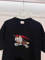 Black short-sleeve T-shirt with horse graphic on front