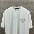 White Louis Vuitton T-shirt with small rhinestone LV logo on left chest