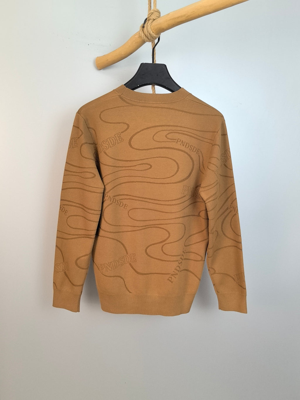 Back view Tan Ralph Lauren knit sweater with allover graphic print