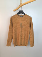 Tan Ralph Lauren knit sweater with allover graphic print and long sleeves
