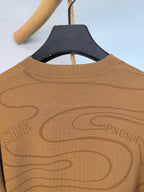 Tan Ralph Lauren sweater front with crew neck and allover graphic print