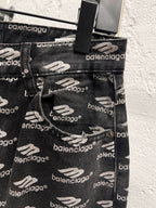 Balenciaga denim pocket and belt loops, logo pattern with stitched seams