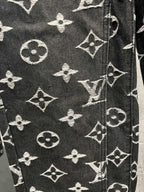Louis Vuitton monogram print fabric panel, dark denim with white logos