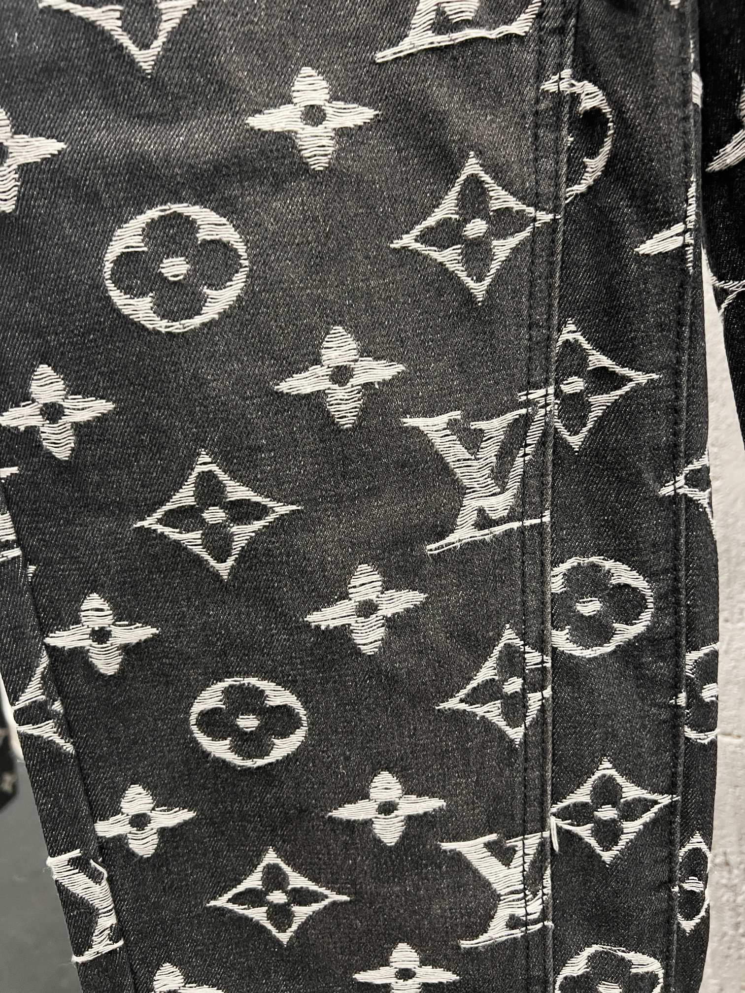 Louis Vuitton monogram print fabric panel, dark denim with white logos