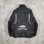 Black zip-up jacket, back view with white Balenciaga logo and “balenciaga” text