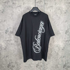 Balenciaga black short-sleeve T-shirt with white script logo