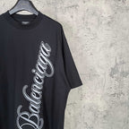 Balenciaga black T-shirt with crew neck and large outlined logo on chest