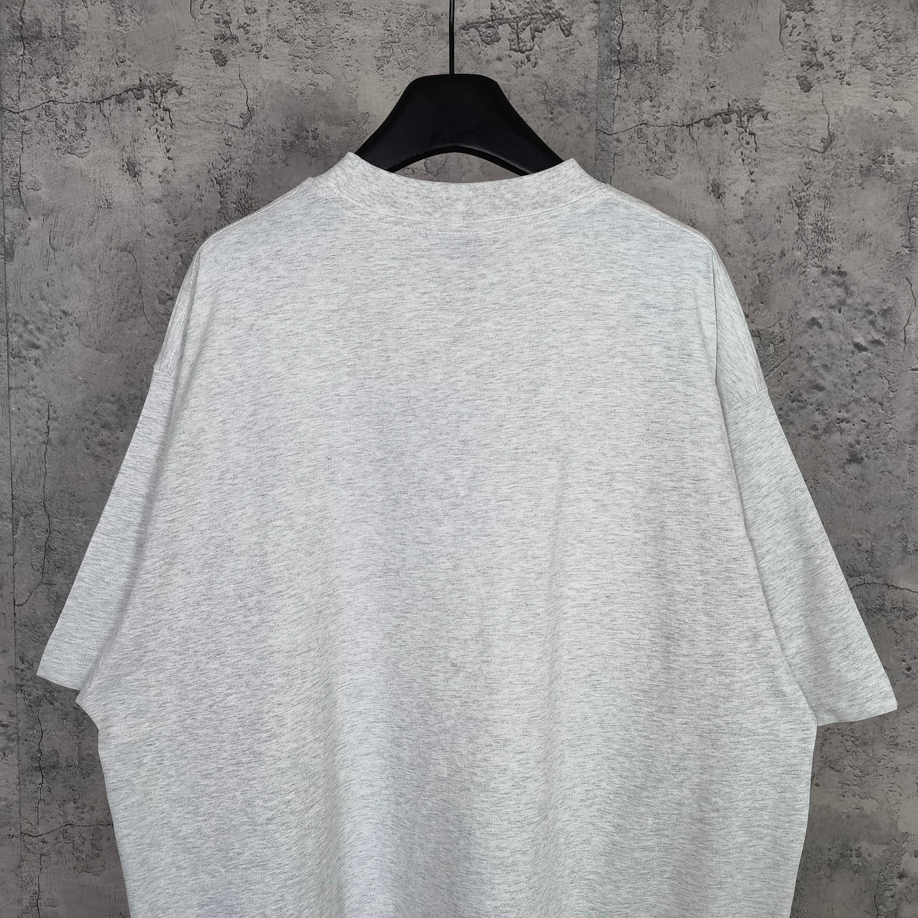 Balenciaga T-shirt, light gray, crew neck, short sleeves, plain back view.