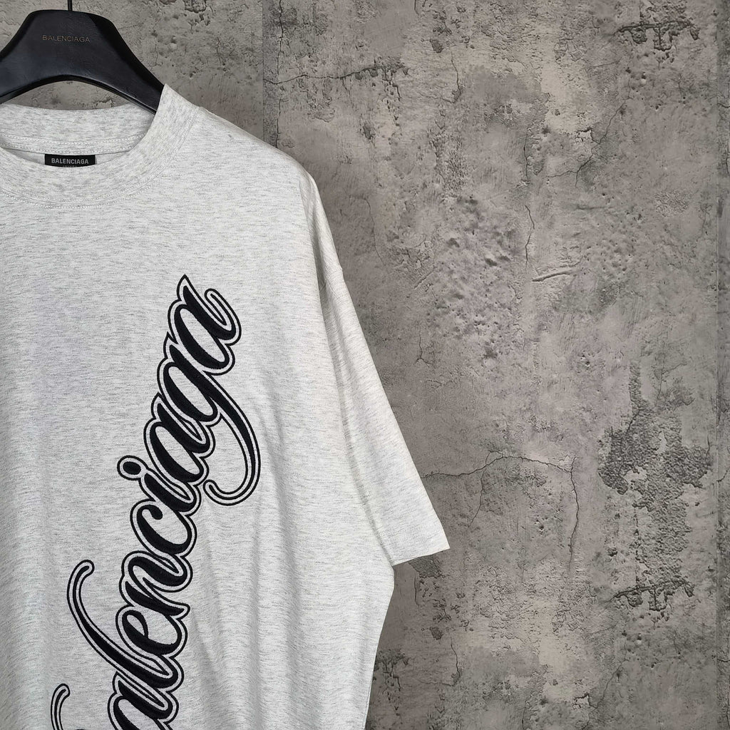 Short-sleeve T-shirt, light gray, large Balenciaga script logo on front