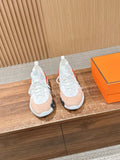Hermes unisex sneakers, white knit with red/black accents and cushioned soles