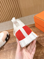 Hermes unisex sneakers, white knit with bold red side panel and white striped midsole