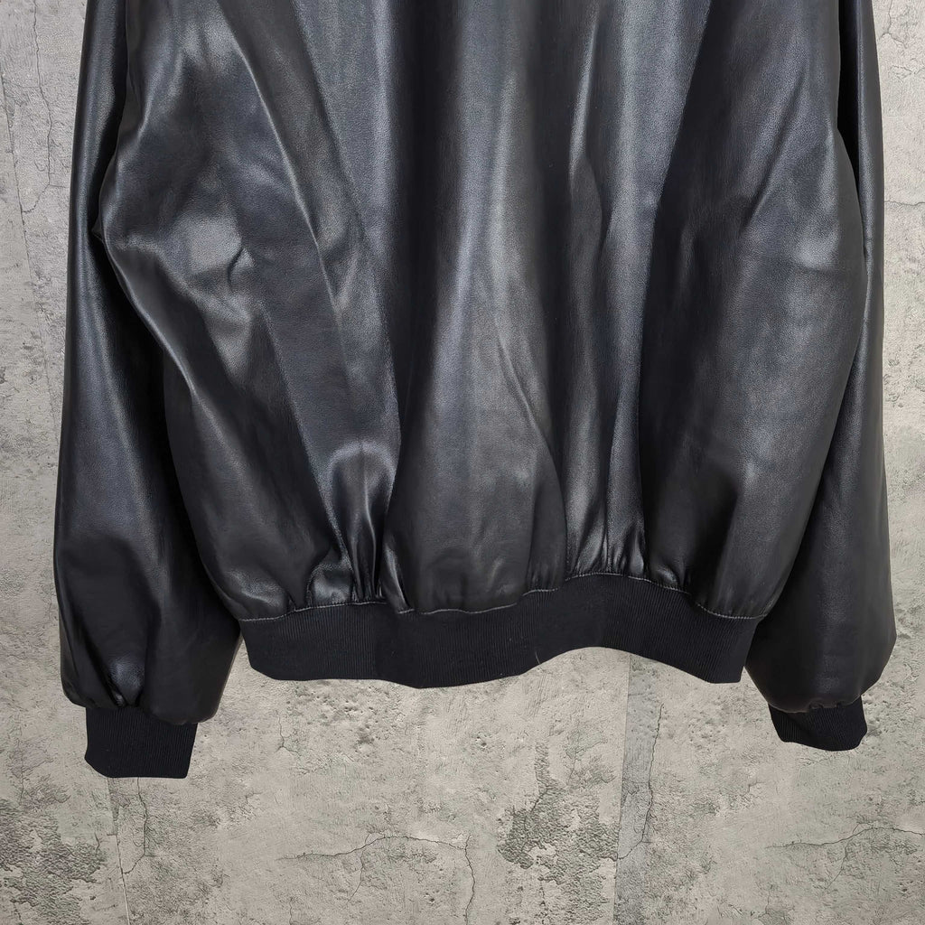 Balenciaga long leather jacket with ribbed hem and elastic cuffs