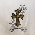 Cross with flowers graphic on white long-sleeve raglan T-shirt