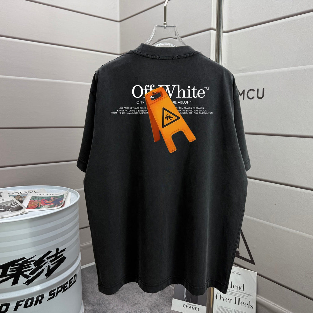 Off-White graphic logo T-shirt, black with orange logo print on back