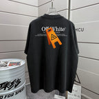 Off-White graphic logo T-shirt, black with orange logo print on back