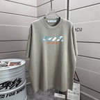 Off-White logo T-shirt in light gray with colorful chest text print