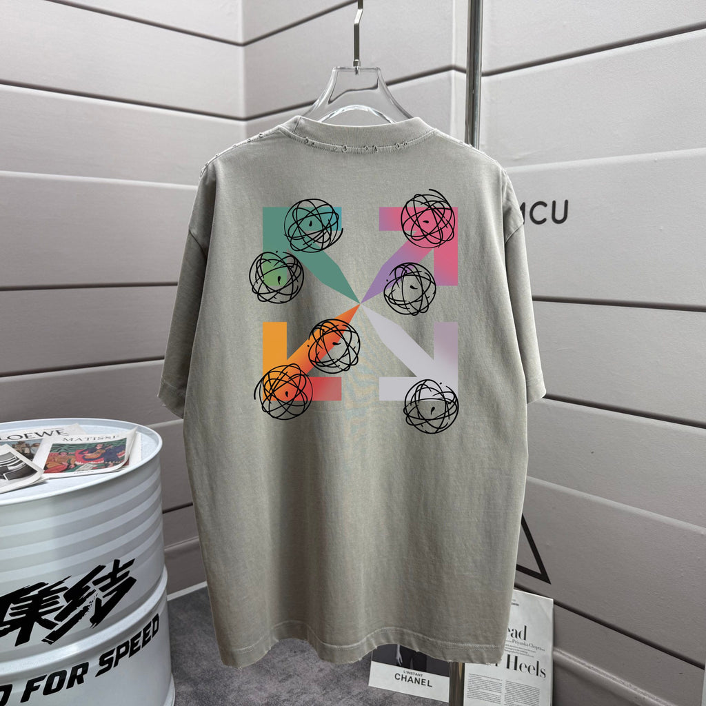 Off-White graphic T-shirt in light gray with multicolor symbol print on front