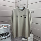 Light gray crewneck T-shirt with small chest logo prints