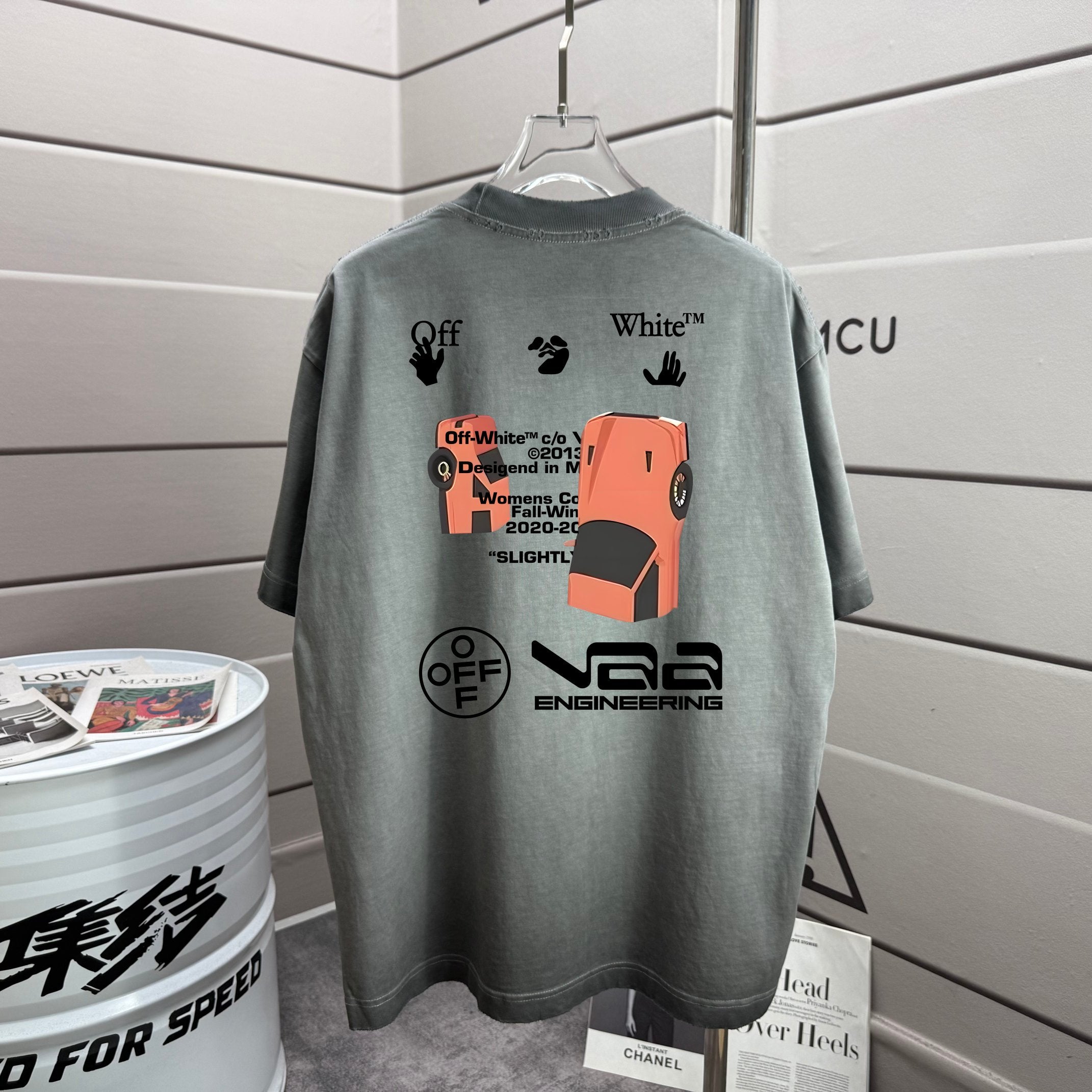 Off White graphic crew-neck T-shirt, dusty gray, short sleeves