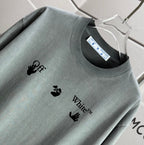 Off White graphic logo T-shirt, dusty gray, chest print close-up