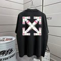 Black T-shirt with colorful back X-and-cross graphic design