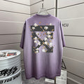 Off-White short-sleeve T-shirt with floral back graphic, lavender