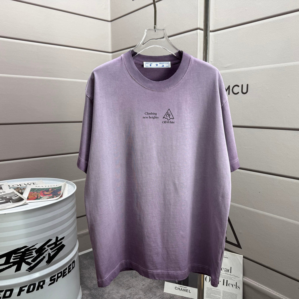 Off-White short-sleeve T-shirt with small front logo, lavender