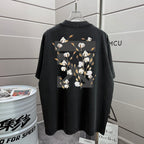 Black T-shirt with large back floral print design
