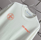 Off-White off-white T-shirt neckline with red Off-White text and logo emblem print