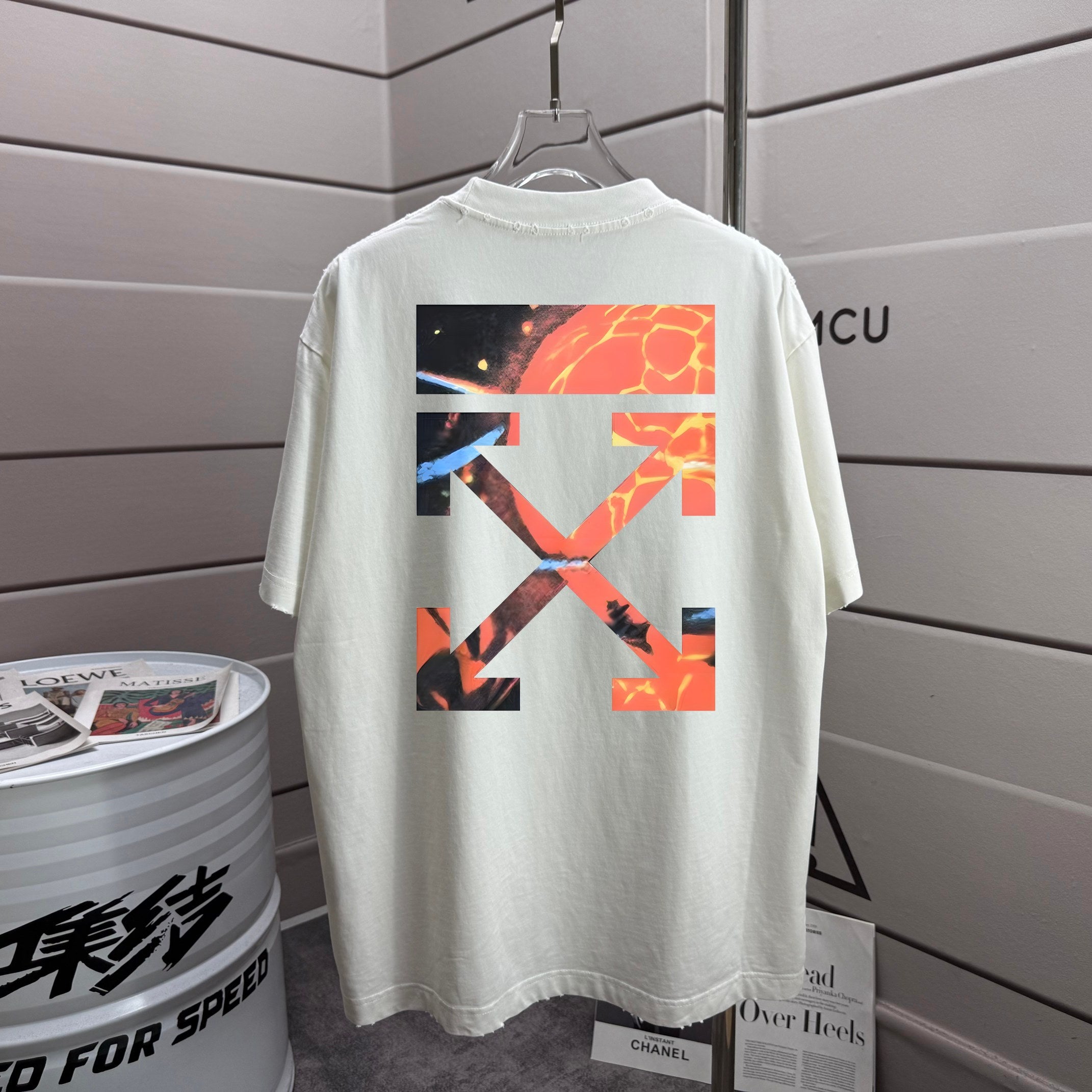 Off-White graphic back T-shirt in off-white with large multicolor abstract print