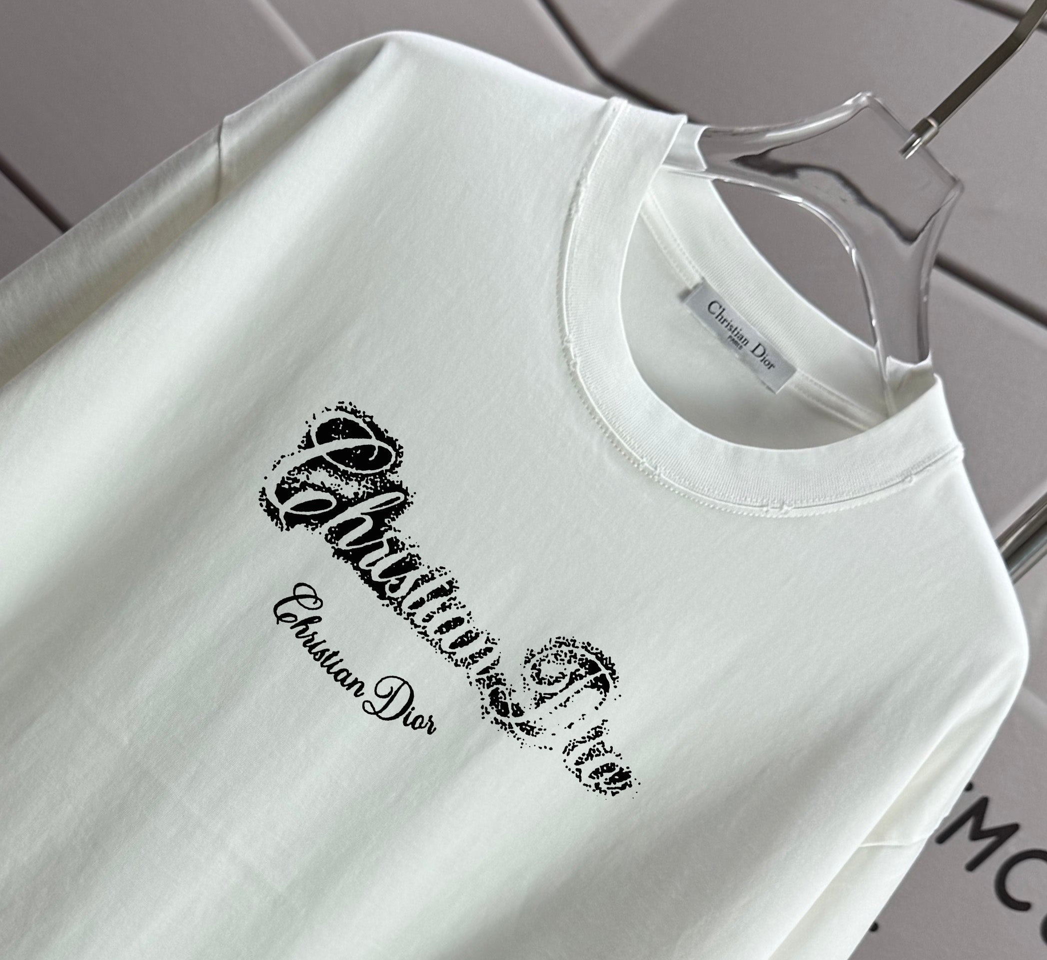 White Dior crewneck T-shirt with black logo script print