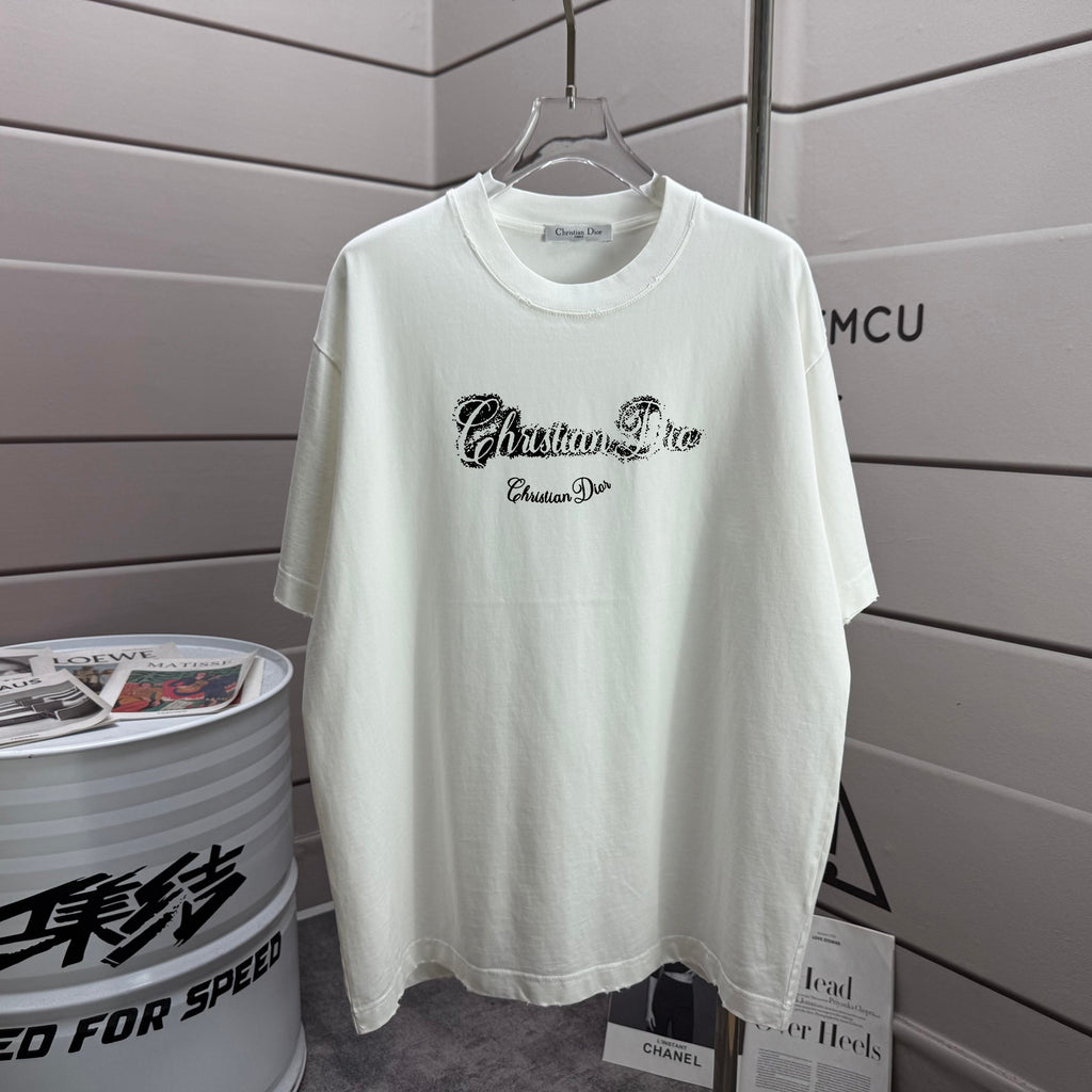 White Dior short-sleeve crewneck T-shirt with front logo graphic