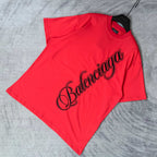 Balenciaga red short-sleeve T-shirt with black Balenciaga script graphic