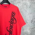 Balenciaga red short-sleeve T-shirt with black script logo and crew neckline