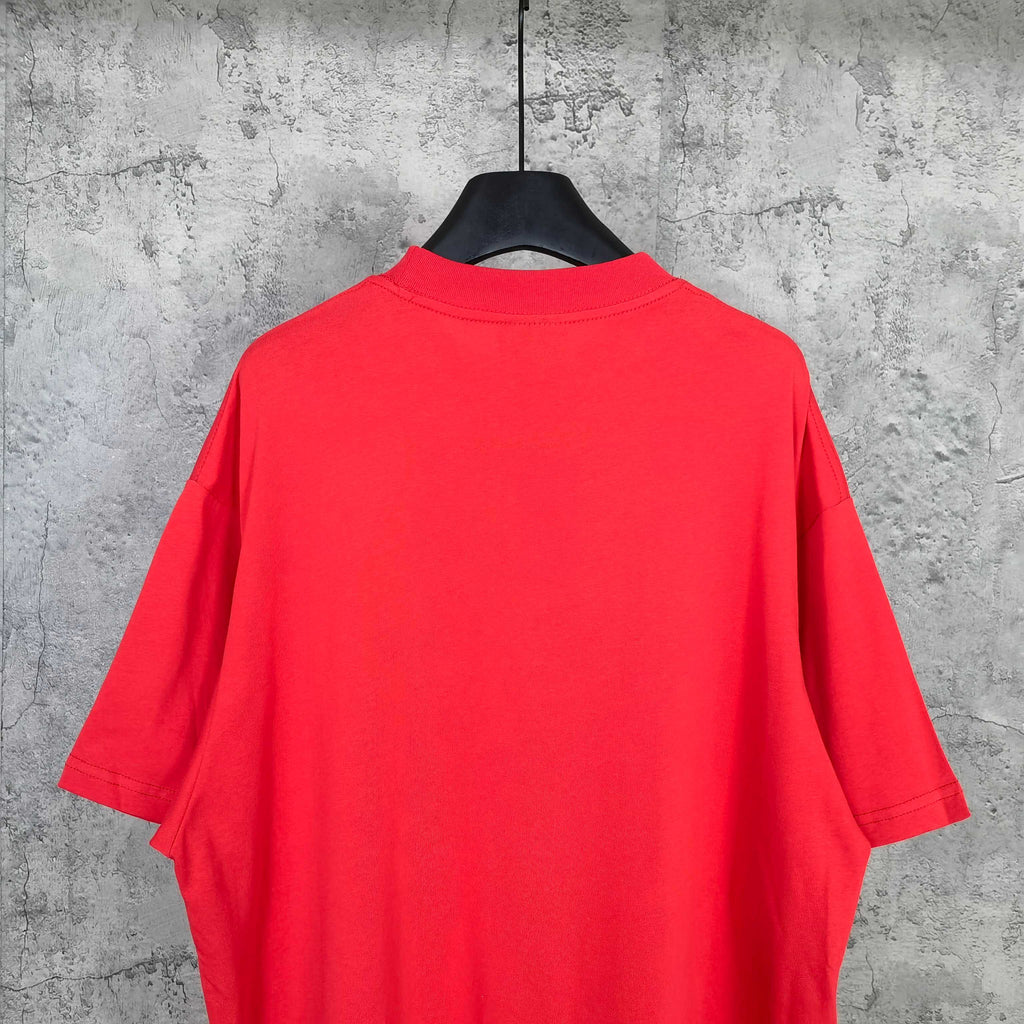 Balenciaga red short-sleeve T-shirt, plain back view with wide sleeves