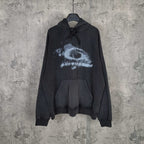 Balenciaga long-sleeve hoodie, dark with distressed logo print, hood, drawstring, pocket