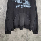 Balenciaga dark hoodie front with kangaroo pocket and ribbed hem and cuffs