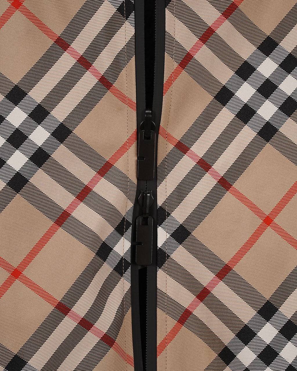 Plaid hooded jacket close-up of black zipper on the front