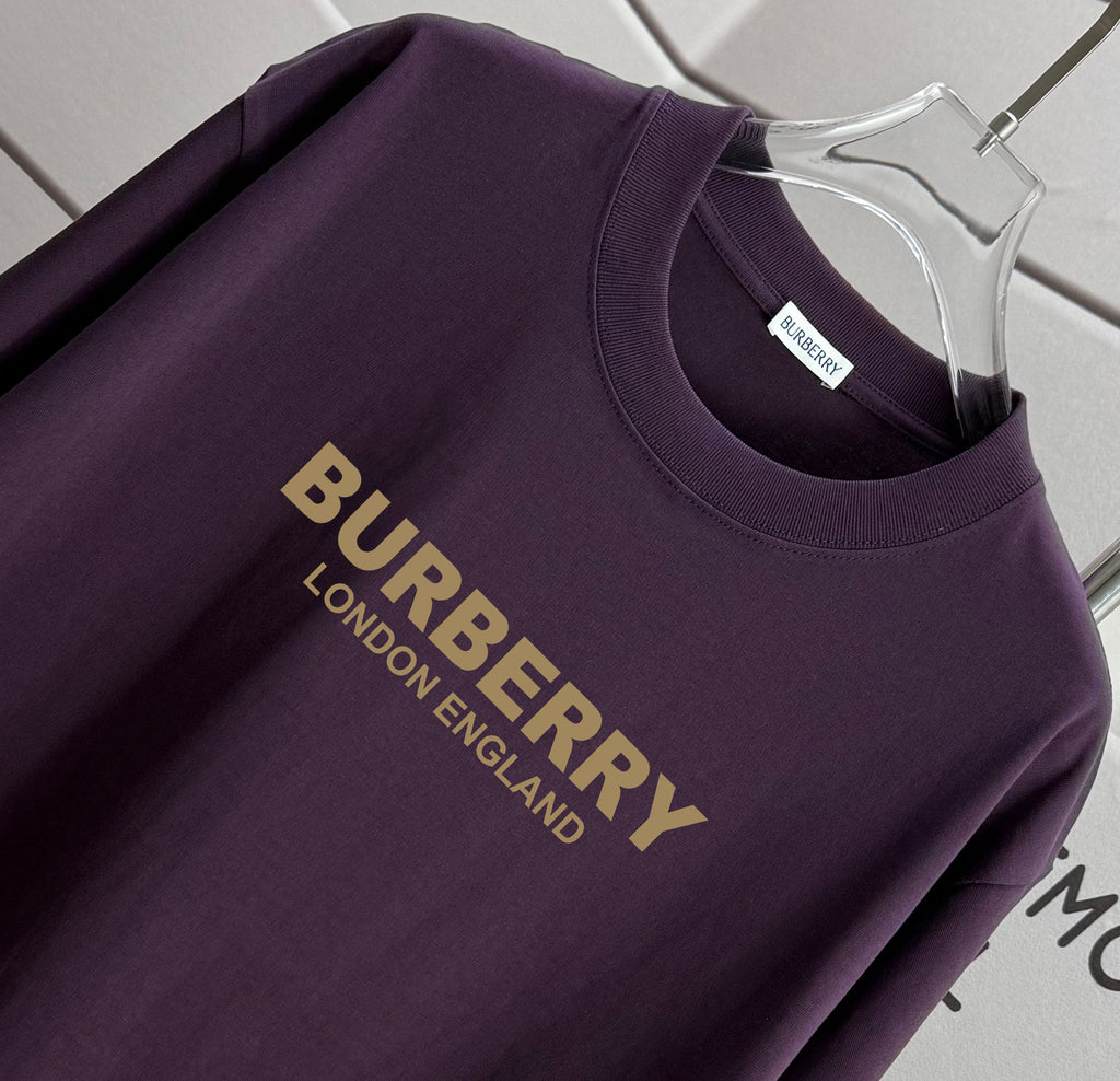 Burberry short-sleeve T-shirt, dark purple, crewneck and large logo text print