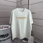 White crew-neck T-shirt with BURBERRY London England logo print.