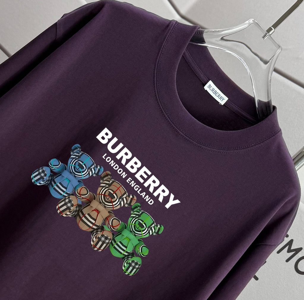 Burberry dark purple T-shirt neckline with brand tag