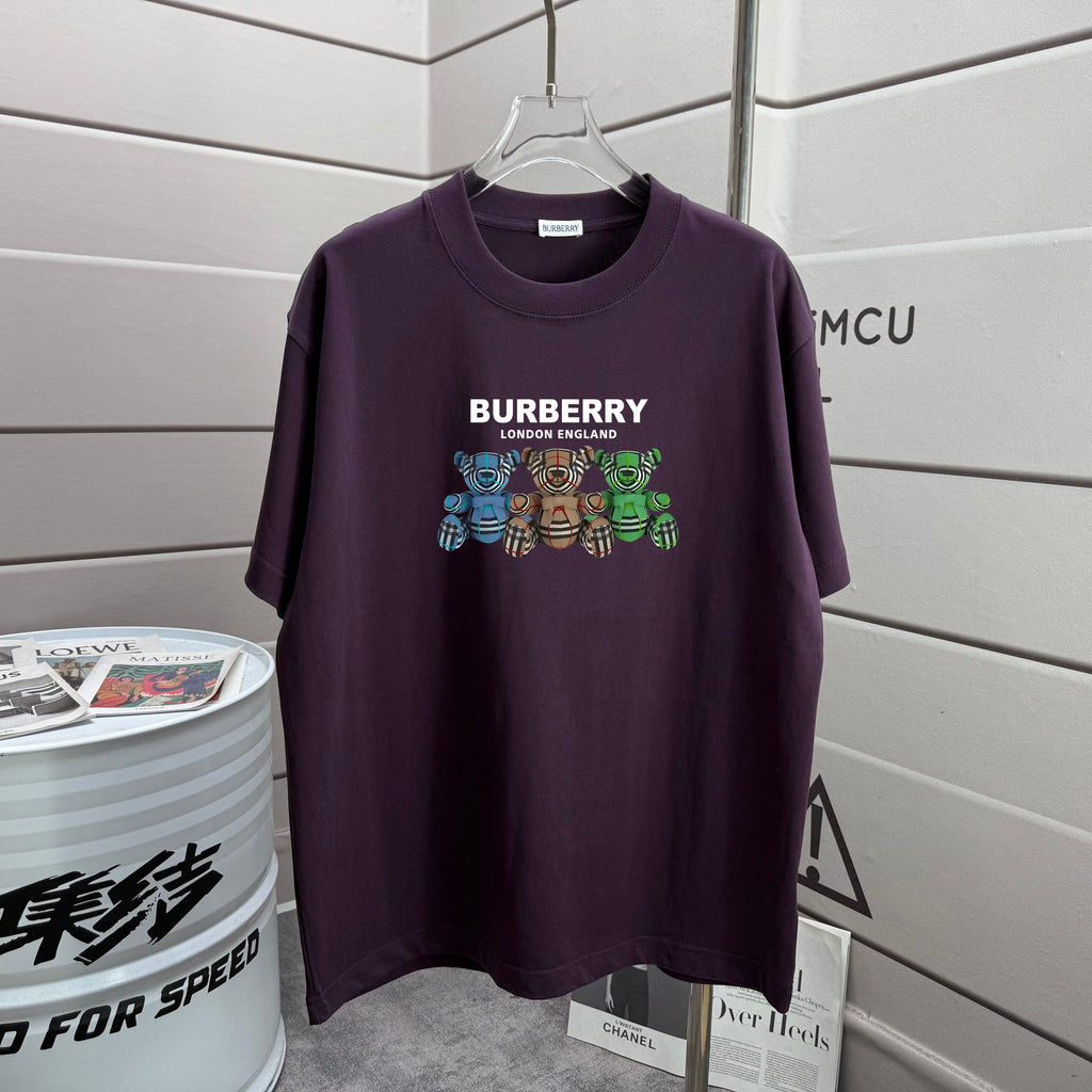 Burberry dark purple short-sleeve T-shirt with colorful bear graphic logo