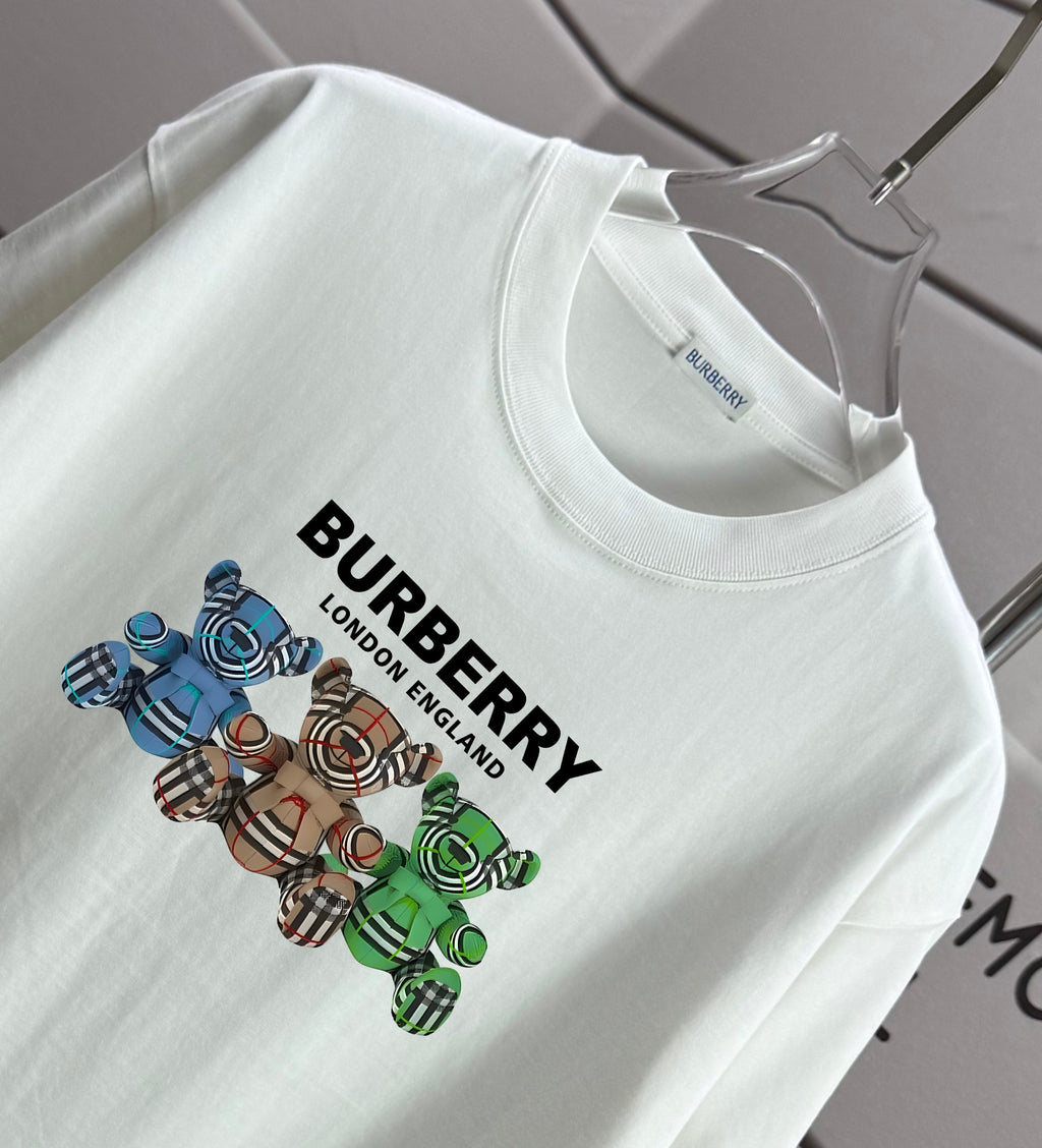 White Burberry logo T-shirt with multicolor teddy graphic detail
