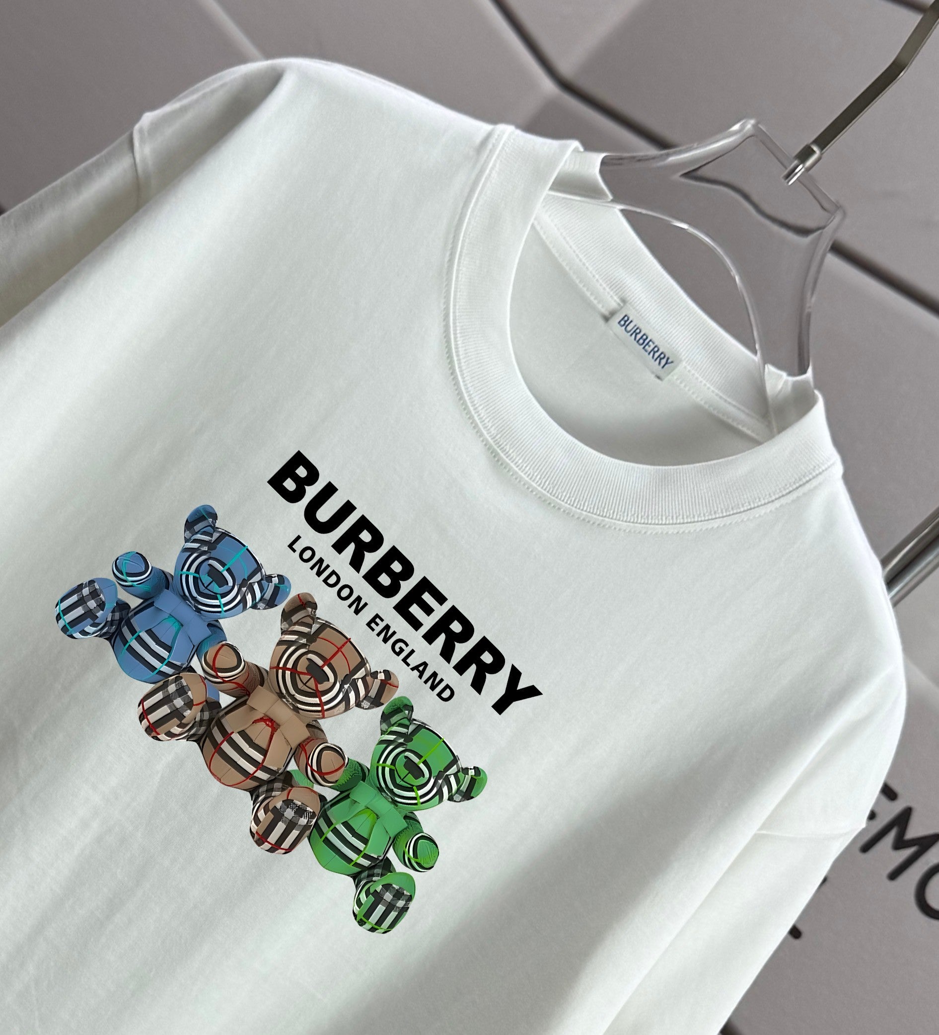 White Burberry logo T-shirt with multicolor teddy graphic detail